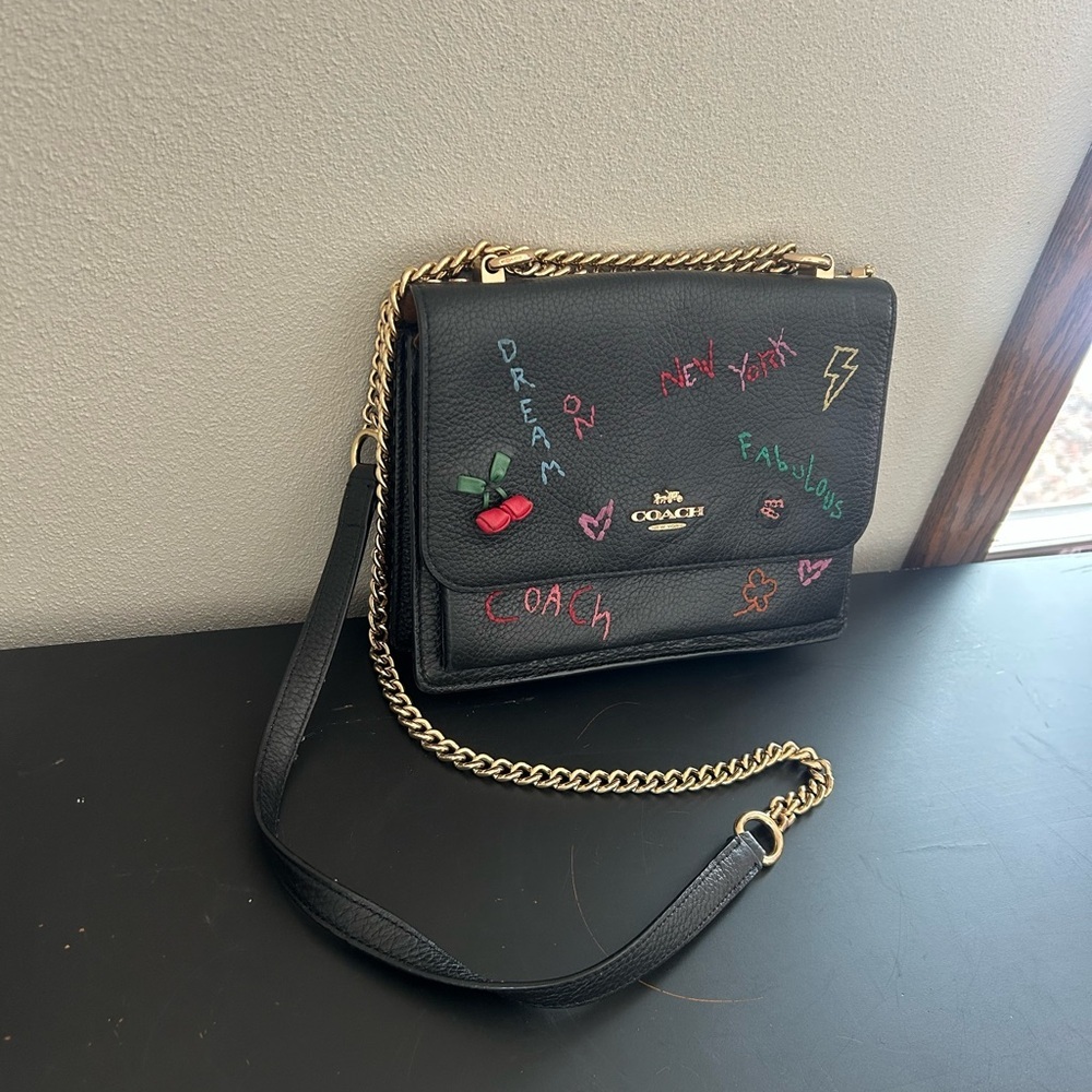 Coach Klare Diary Embroidered Black Leather Crossbody Bag C8283 - Picture 3 of 15